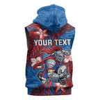 Personalised Newcastle Knights Sleeveless Hoodie Polynesian Tribal Pattern With Rugby Knight Mascot Art