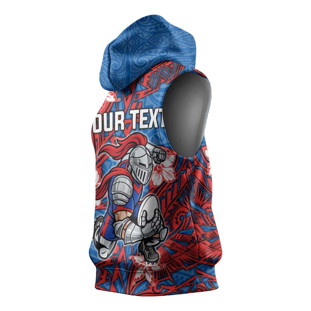Personalised Newcastle Knights Sleeveless Hoodie Polynesian Tribal Pattern With Rugby Knight Mascot Art