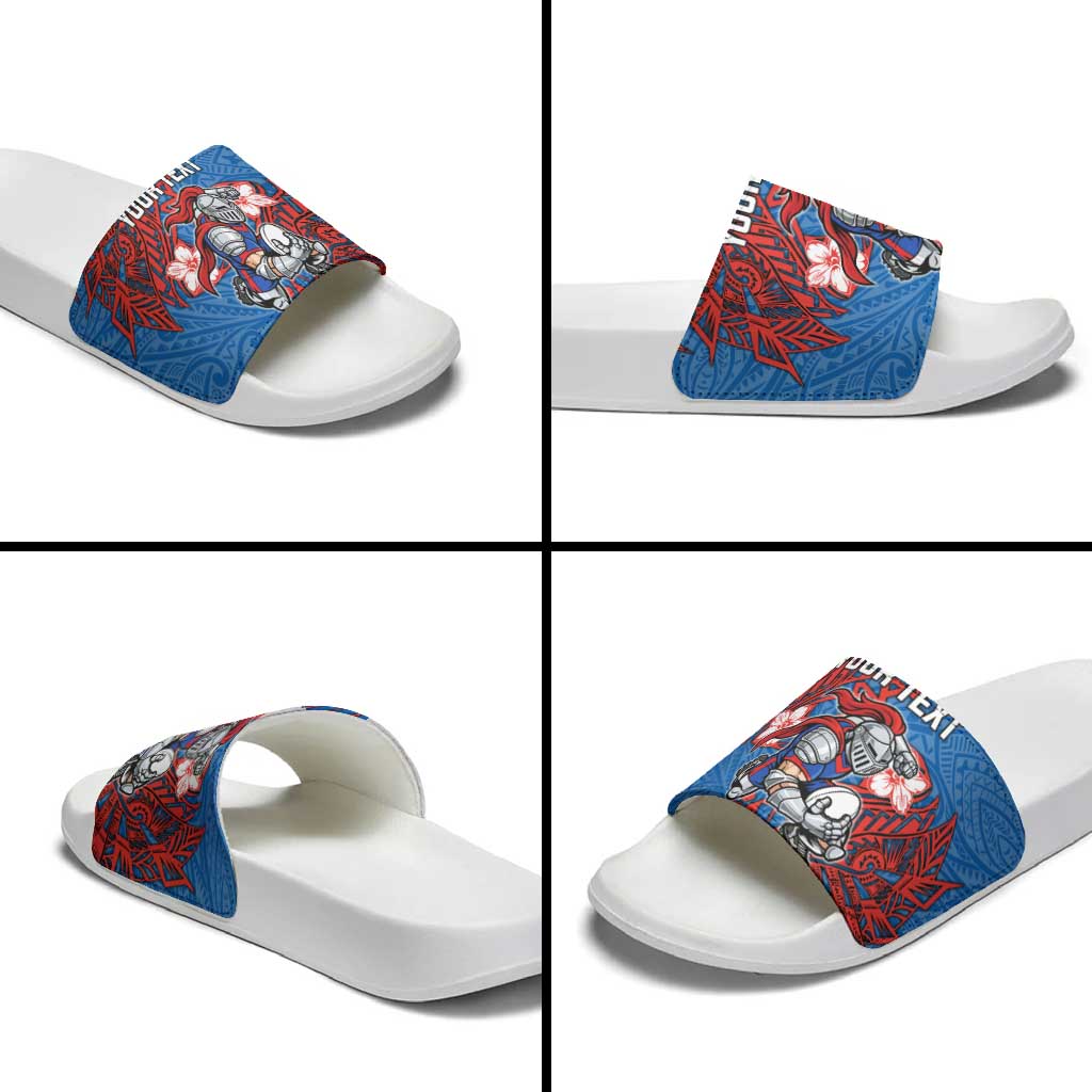 Personalised Newcastle Knights Slide Sandals Polynesian Tribal Pattern With Rugby Knight Mascot Art
