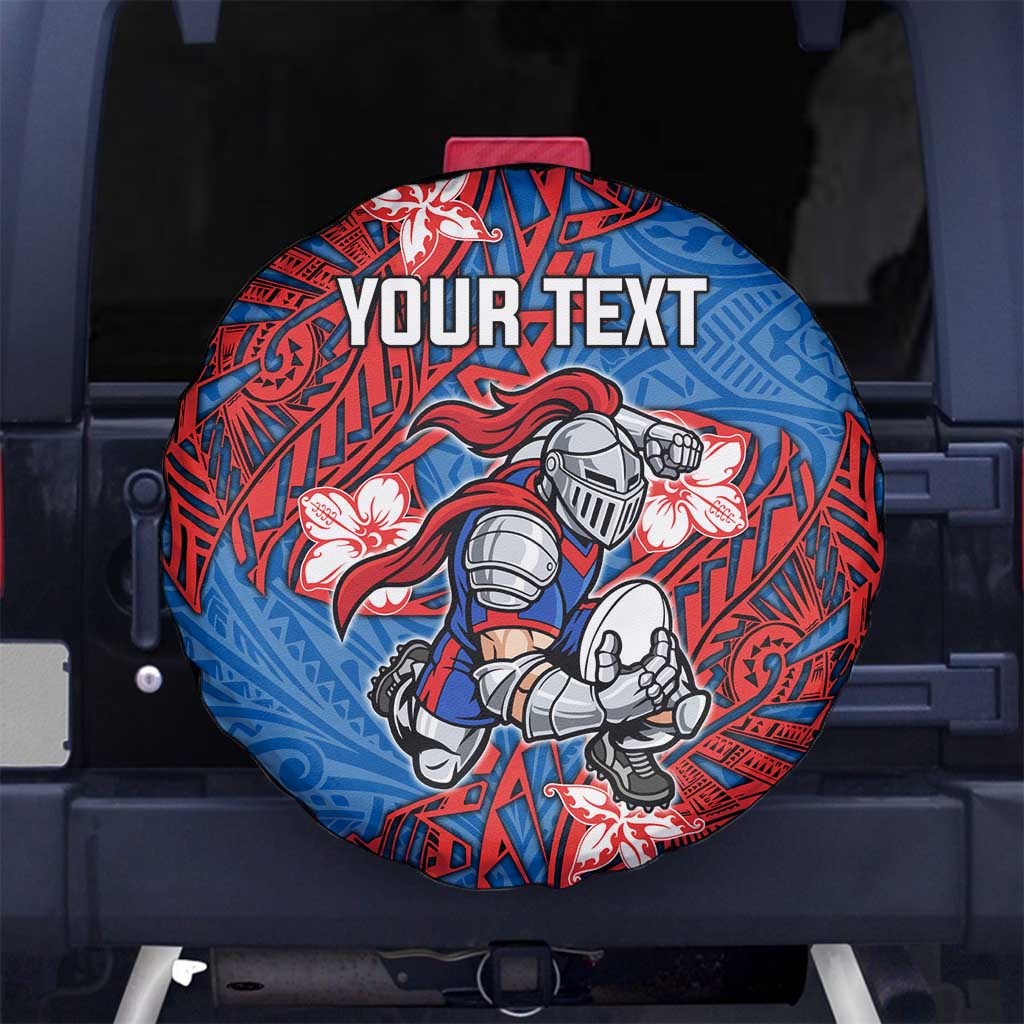 Personalised Newcastle Knights Spare Tire Cover Polynesian Tribal Pattern With Rugby Knight Mascot Art