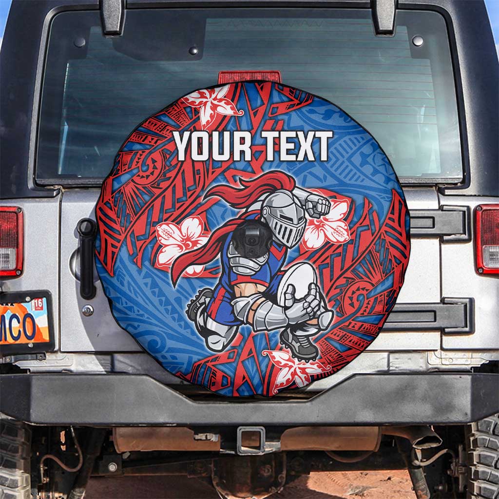 Personalised Newcastle Knights Spare Tire Cover Polynesian Tribal Pattern With Rugby Knight Mascot Art