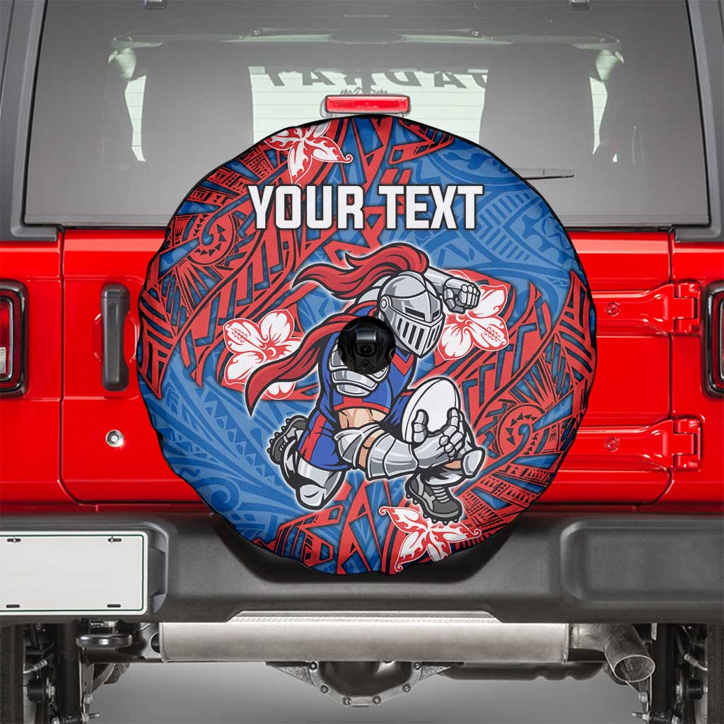 Personalised Newcastle Knights Spare Tire Cover Polynesian Tribal Pattern With Rugby Knight Mascot Art