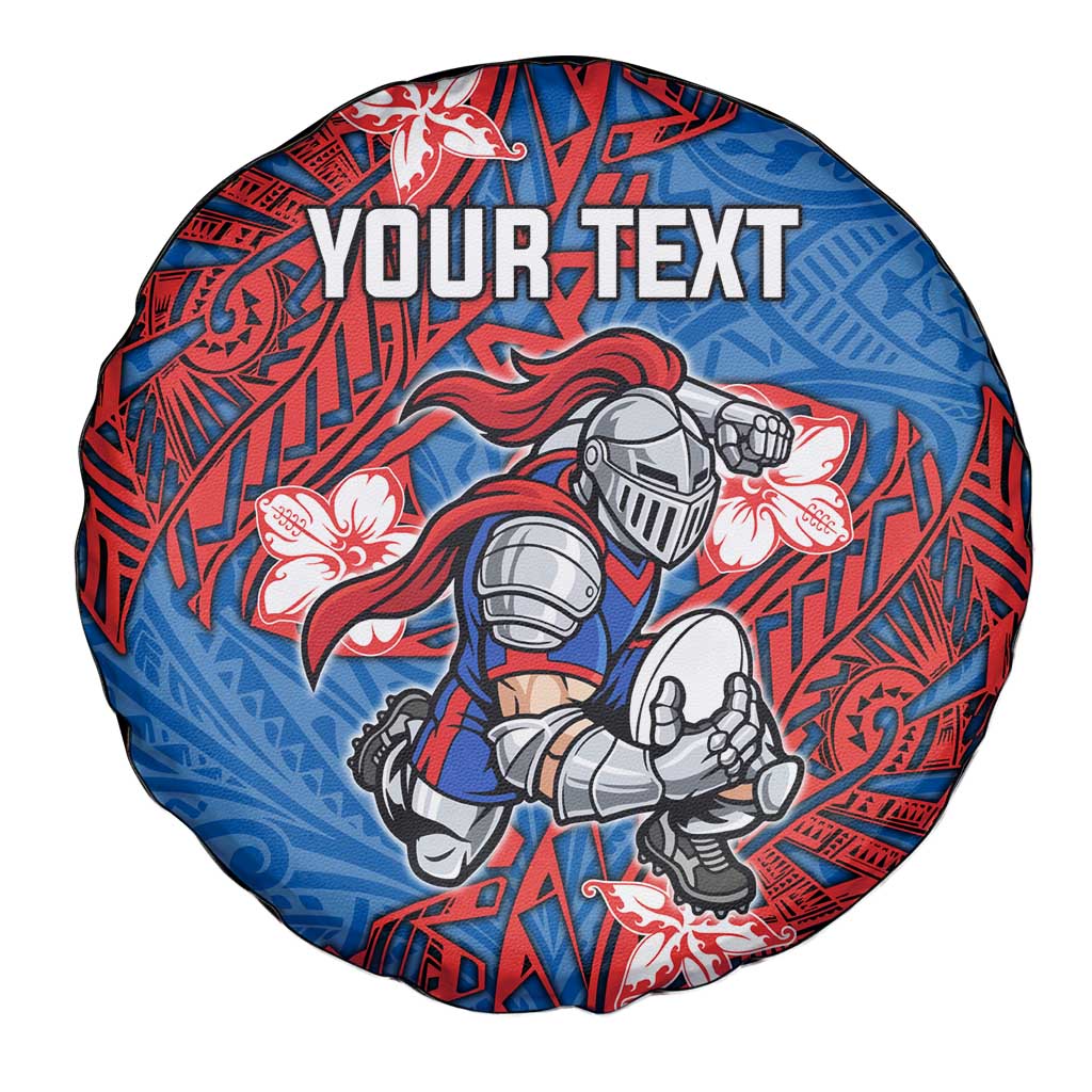 Personalised Newcastle Knights Spare Tire Cover Polynesian Tribal Pattern With Rugby Knight Mascot Art