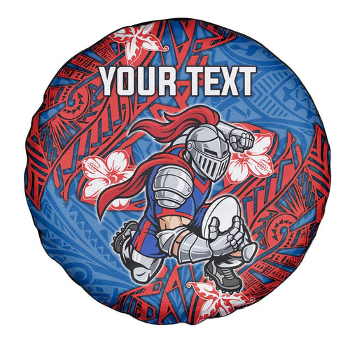 Personalised Newcastle Knights Spare Tire Cover Polynesian Tribal Pattern With Rugby Knight Mascot Art