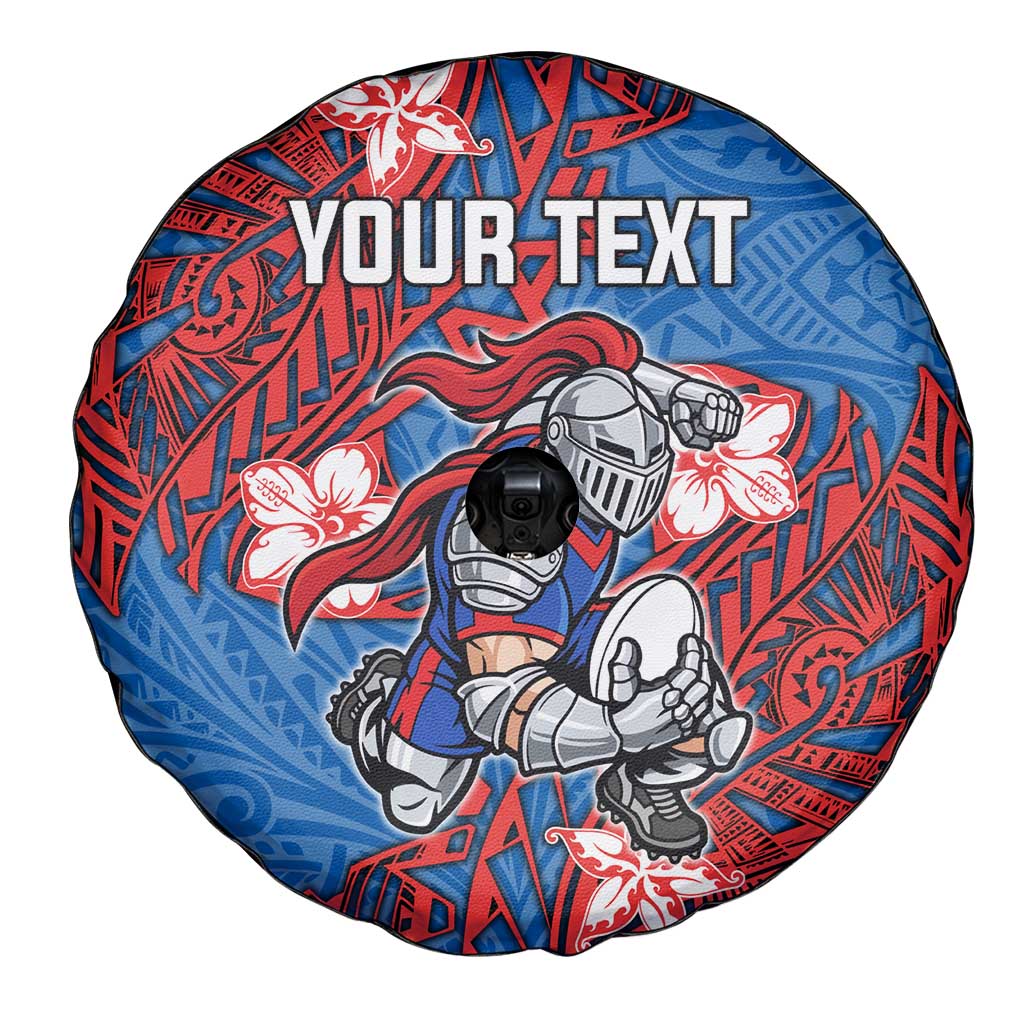 Personalised Newcastle Knights Spare Tire Cover Polynesian Tribal Pattern With Rugby Knight Mascot Art