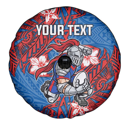Personalised Newcastle Knights Spare Tire Cover Polynesian Tribal Pattern With Rugby Knight Mascot Art