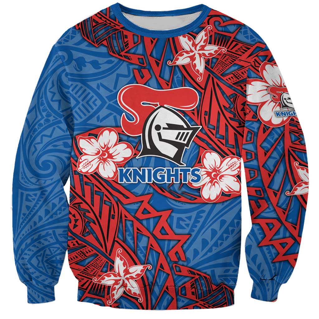 Personalised Newcastle Knights Sweatshirt Polynesian Tribal Pattern With Rugby Knight Mascot Art