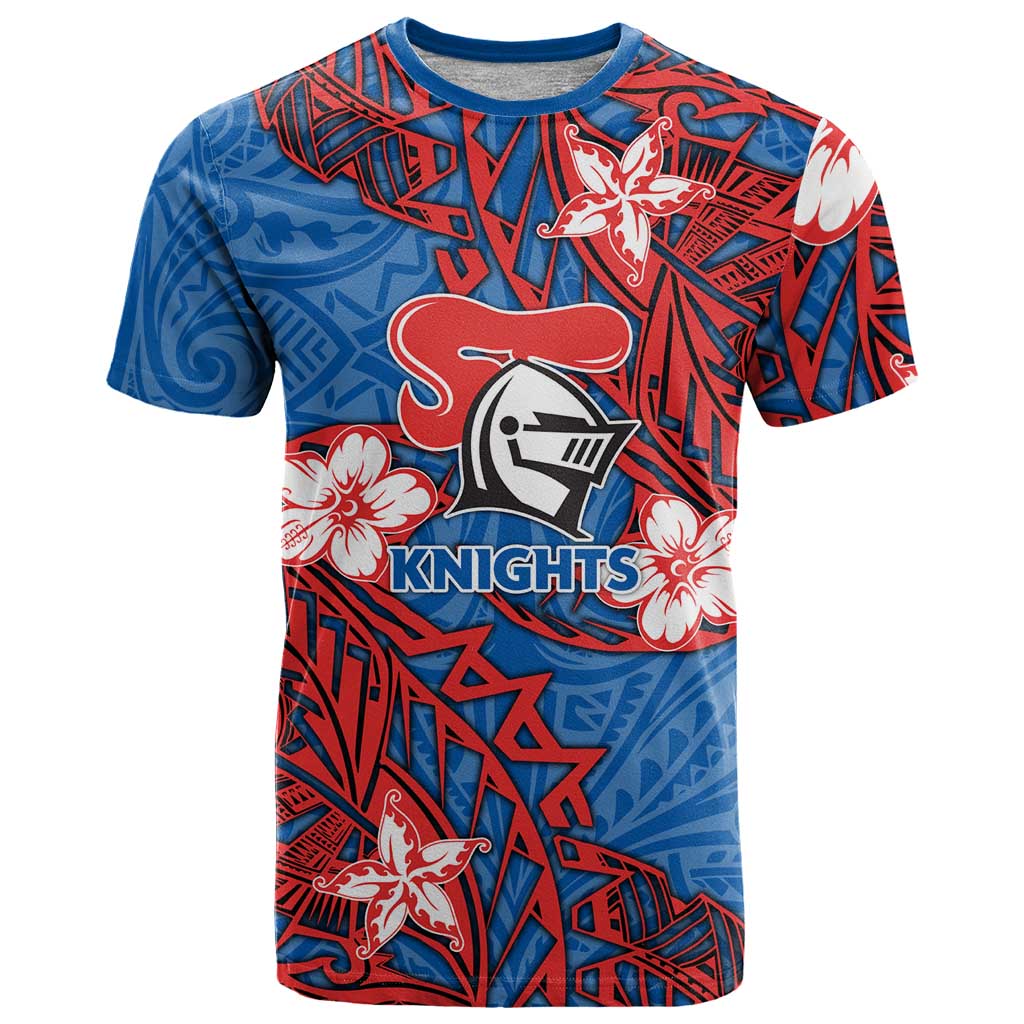 Personalised Newcastle Knights T Shirt Polynesian Tribal Pattern With Rugby Knight Mascot Art