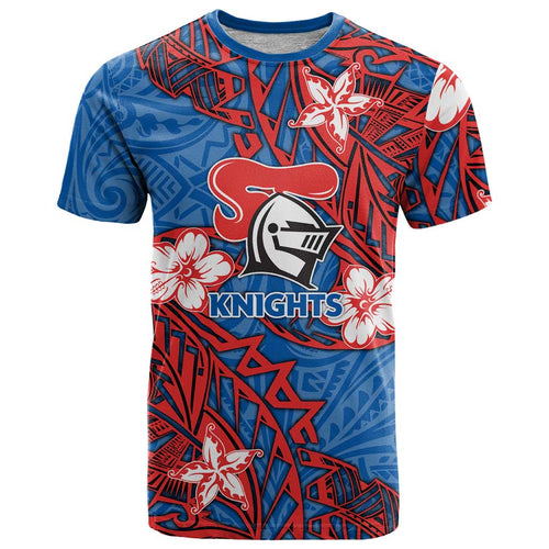 Personalised Newcastle Knights T Shirt Polynesian Tribal Pattern With Rugby Knight Mascot Art