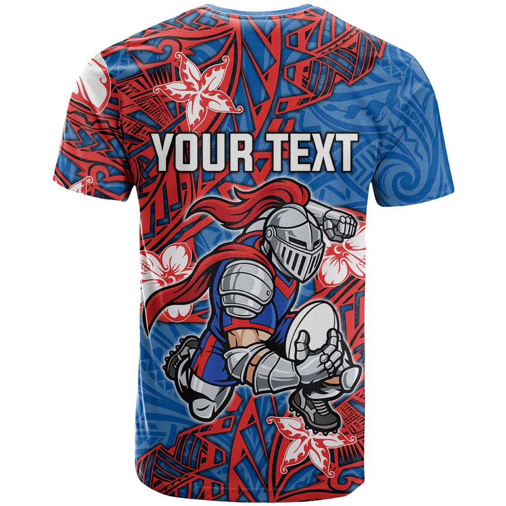Personalised Newcastle Knights T Shirt Polynesian Tribal Pattern With Rugby Knight Mascot Art