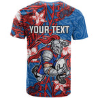 Personalised Newcastle Knights T Shirt Polynesian Tribal Pattern With Rugby Knight Mascot Art