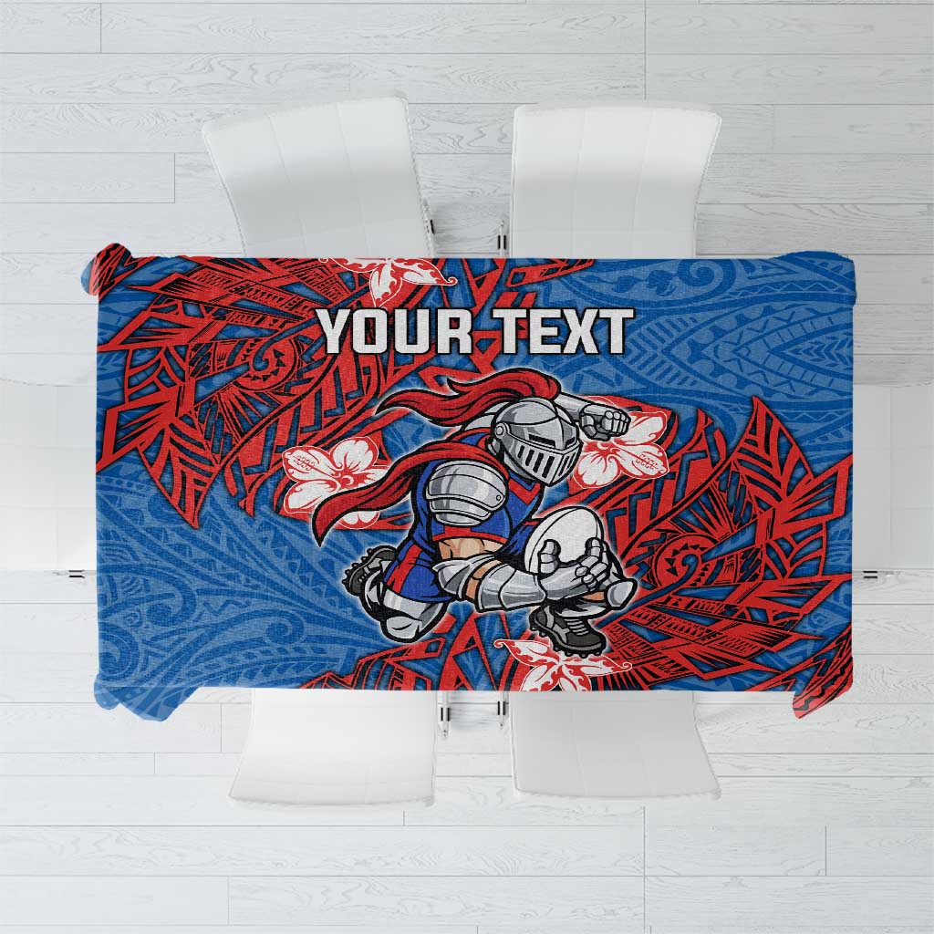 Personalised Newcastle Knights Tablecloth Polynesian Tribal Pattern With Rugby Knight Mascot Art
