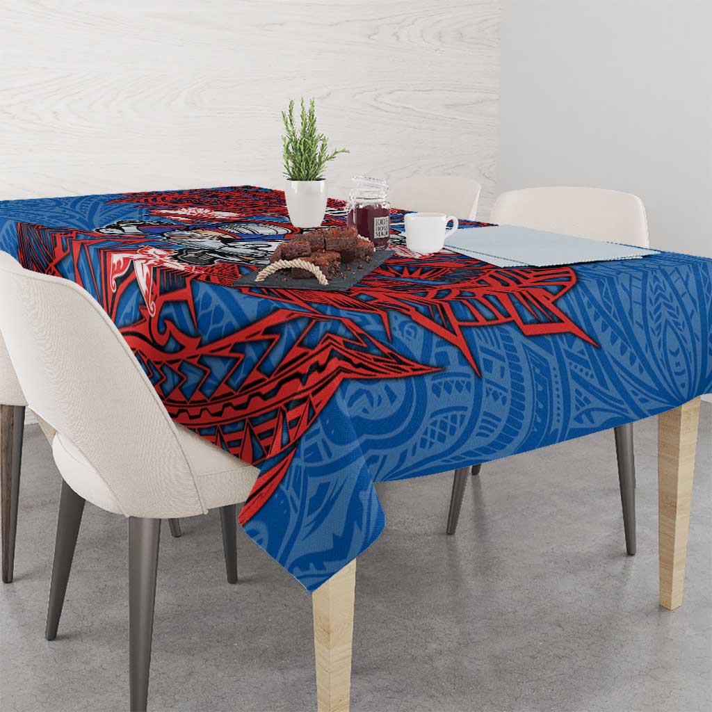 Personalised Newcastle Knights Tablecloth Polynesian Tribal Pattern With Rugby Knight Mascot Art