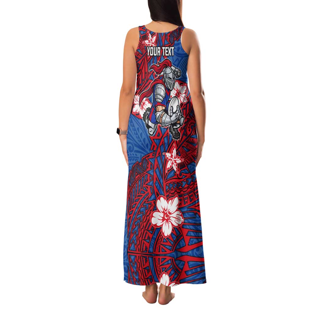 Personalised Newcastle Knights Tank Maxi Dress Polynesian Tribal Pattern With Rugby Knight Mascot Art
