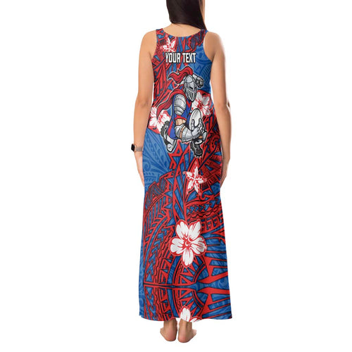 Personalised Newcastle Knights Tank Maxi Dress Polynesian Tribal Pattern With Rugby Knight Mascot Art