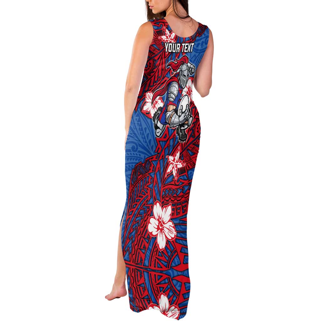 Personalised Newcastle Knights Tank Maxi Dress Polynesian Tribal Pattern With Rugby Knight Mascot Art