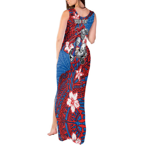 Personalised Newcastle Knights Tank Maxi Dress Polynesian Tribal Pattern With Rugby Knight Mascot Art