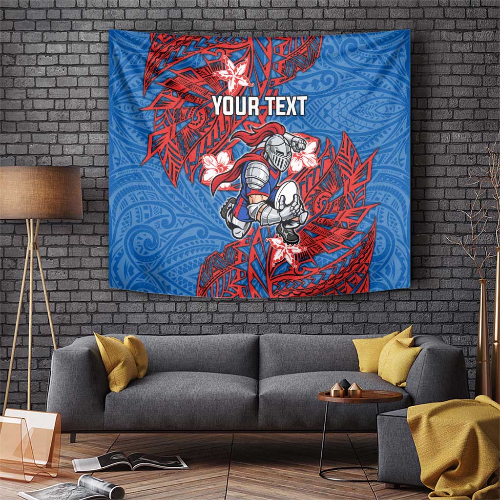 Personalised Newcastle Knights Tapestry Polynesian Tribal Pattern With Rugby Knight Mascot Art