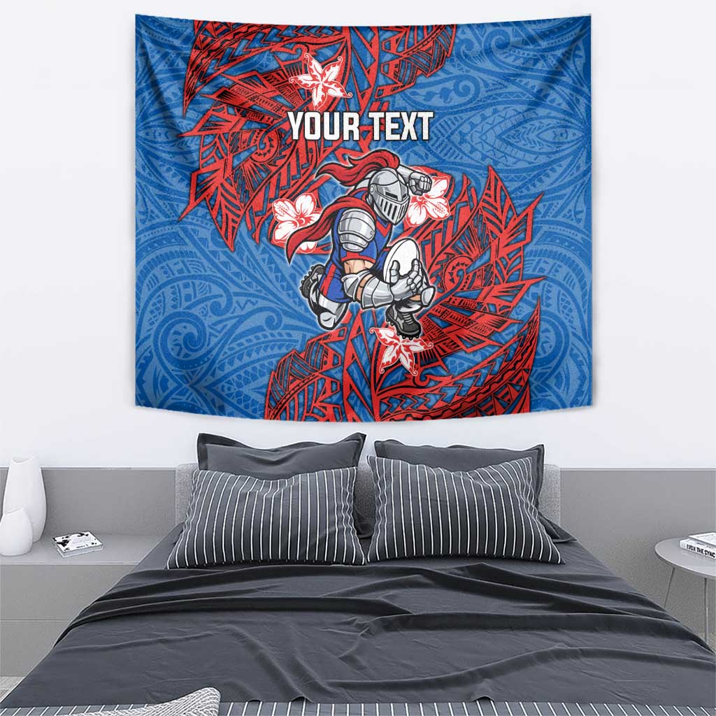 Personalised Newcastle Knights Tapestry Polynesian Tribal Pattern With Rugby Knight Mascot Art