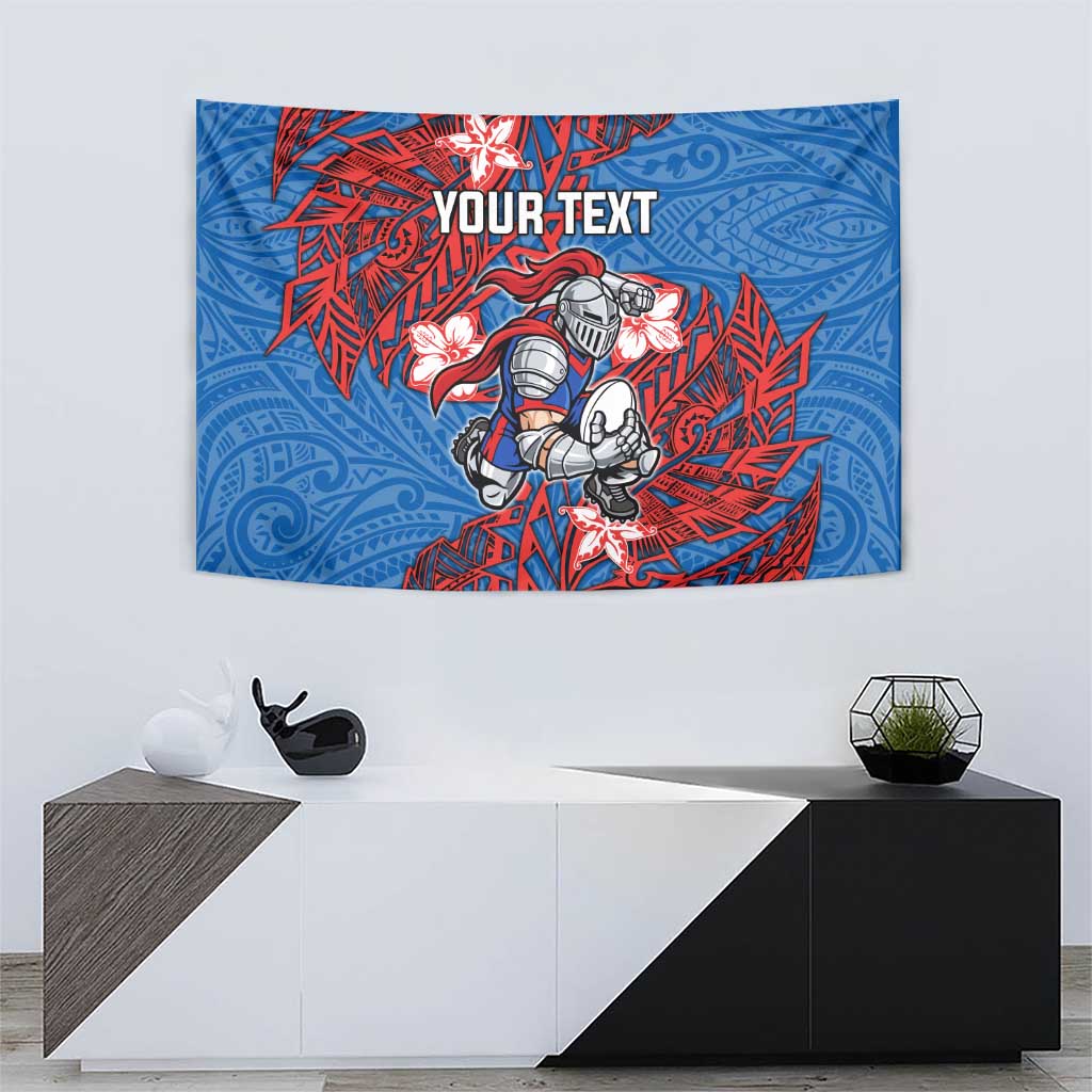 Personalised Newcastle Knights Tapestry Polynesian Tribal Pattern With Rugby Knight Mascot Art