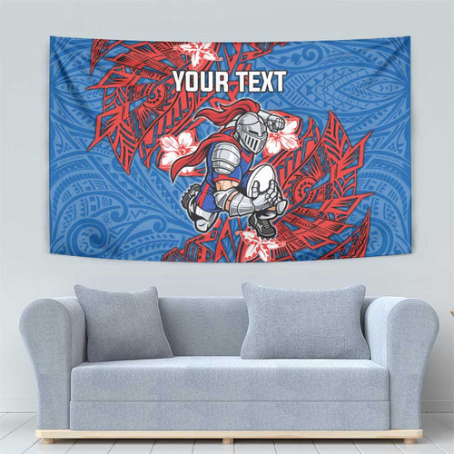 Personalised Newcastle Knights Tapestry Polynesian Tribal Pattern With Rugby Knight Mascot Art