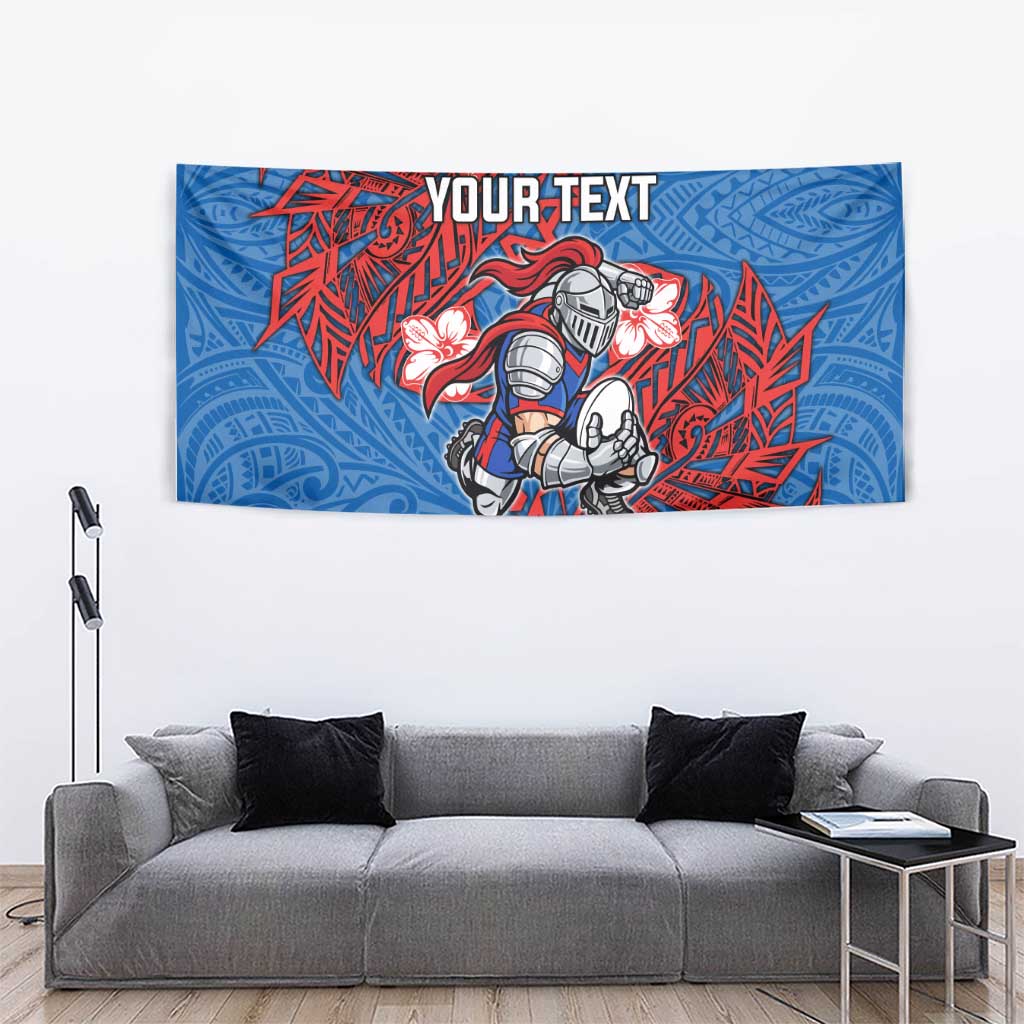 Personalised Newcastle Knights Tapestry Polynesian Tribal Pattern With Rugby Knight Mascot Art
