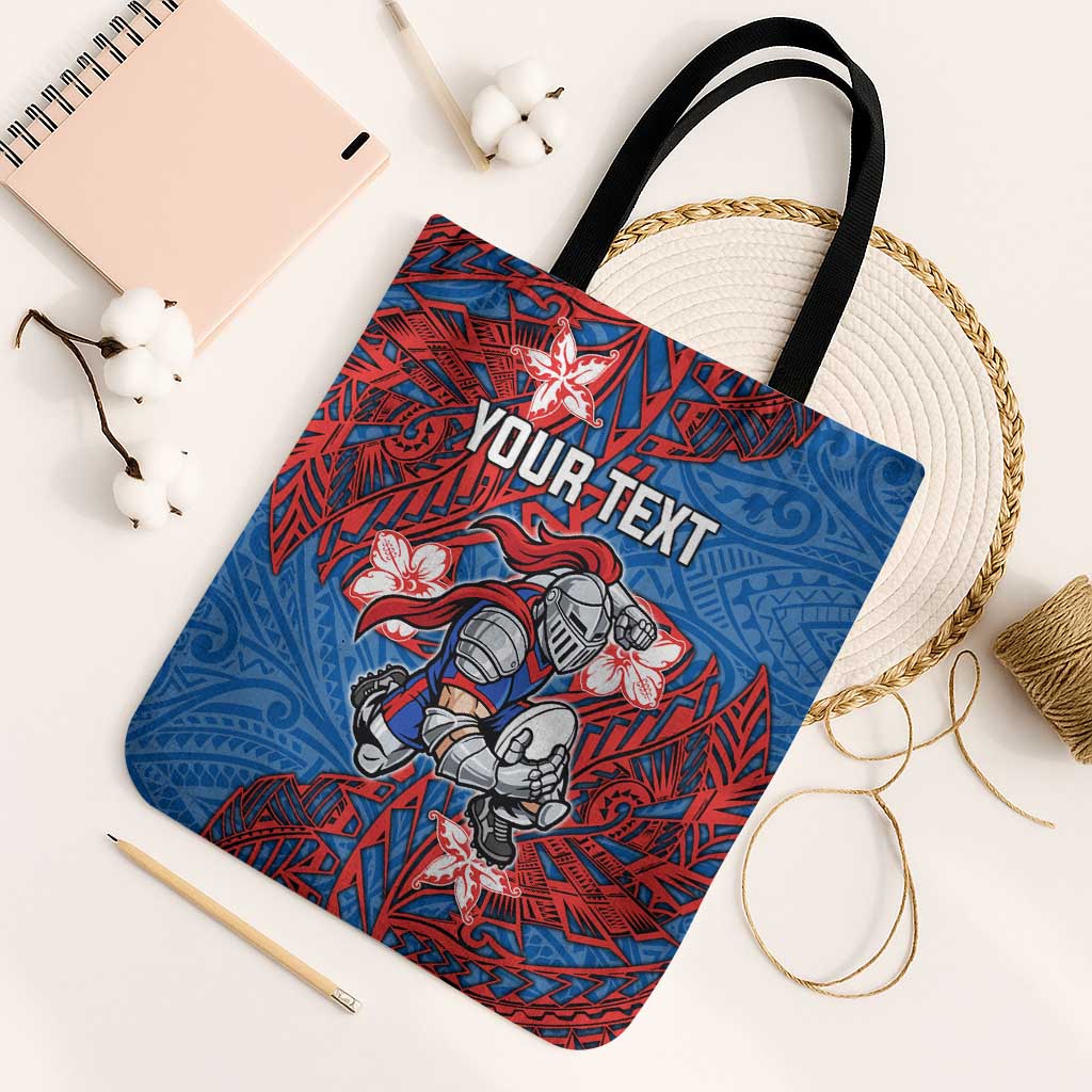 Personalised Newcastle Knights Tote Bag Polynesian Tribal Pattern With Rugby Knight Mascot Art