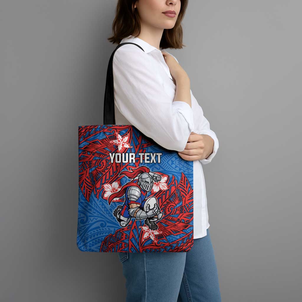 Personalised Newcastle Knights Tote Bag Polynesian Tribal Pattern With Rugby Knight Mascot Art