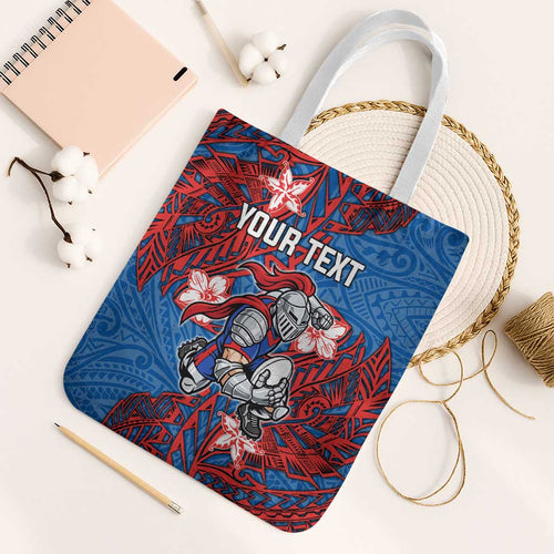 Personalised Newcastle Knights Tote Bag Polynesian Tribal Pattern With Rugby Knight Mascot Art