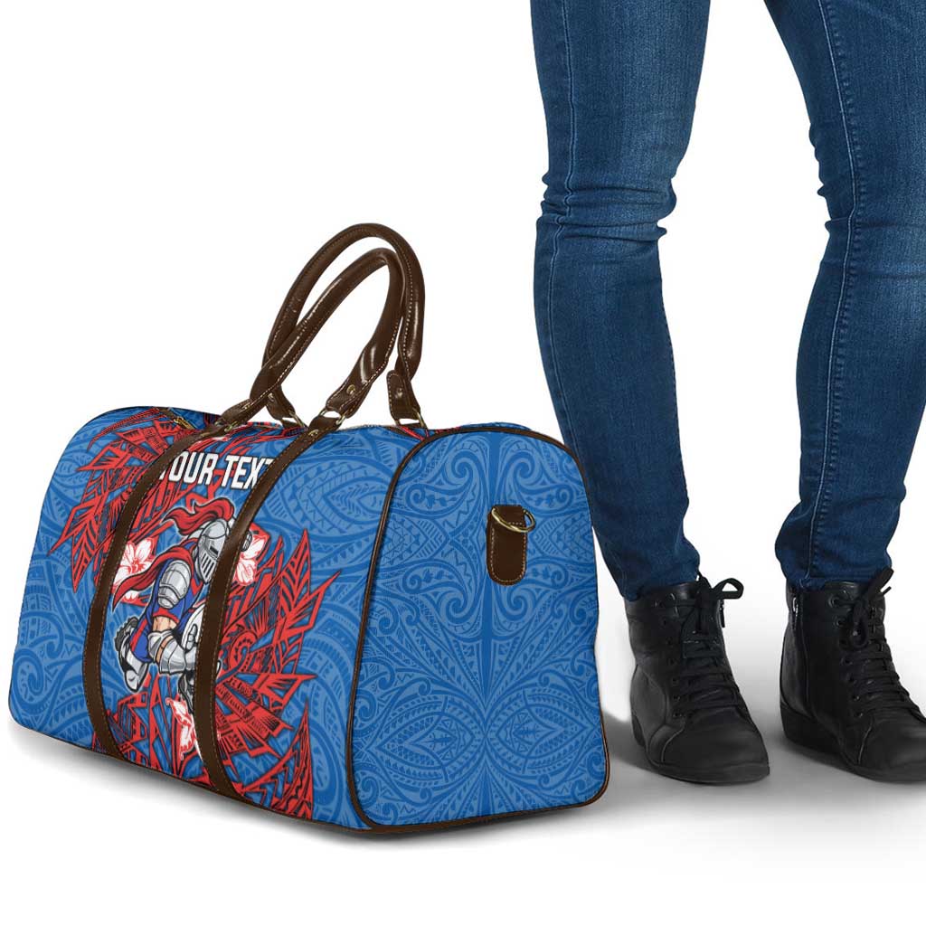 Personalised Newcastle Knights Travel Bag Polynesian Tribal Pattern With Rugby Knight Mascot Art