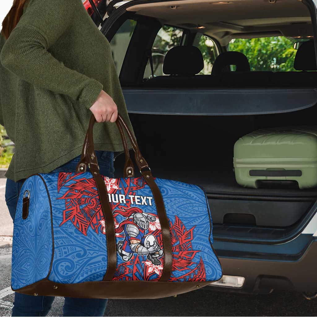 Personalised Newcastle Knights Travel Bag Polynesian Tribal Pattern With Rugby Knight Mascot Art