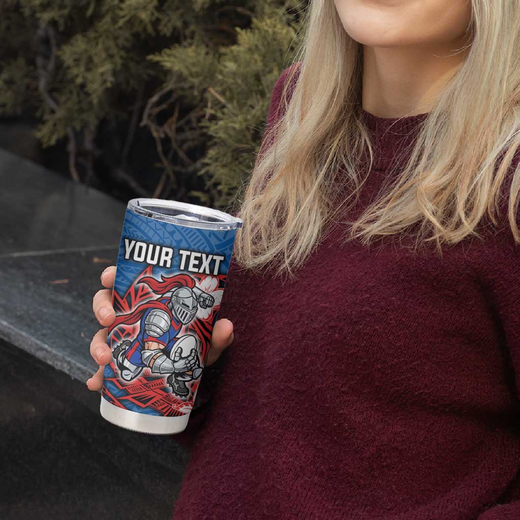 Personalised Newcastle Knights Tumbler Cup Polynesian Tribal Pattern With Rugby Knight Mascot Art