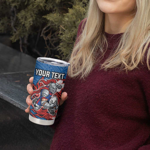 Personalised Newcastle Knights Tumbler Cup Polynesian Tribal Pattern With Rugby Knight Mascot Art
