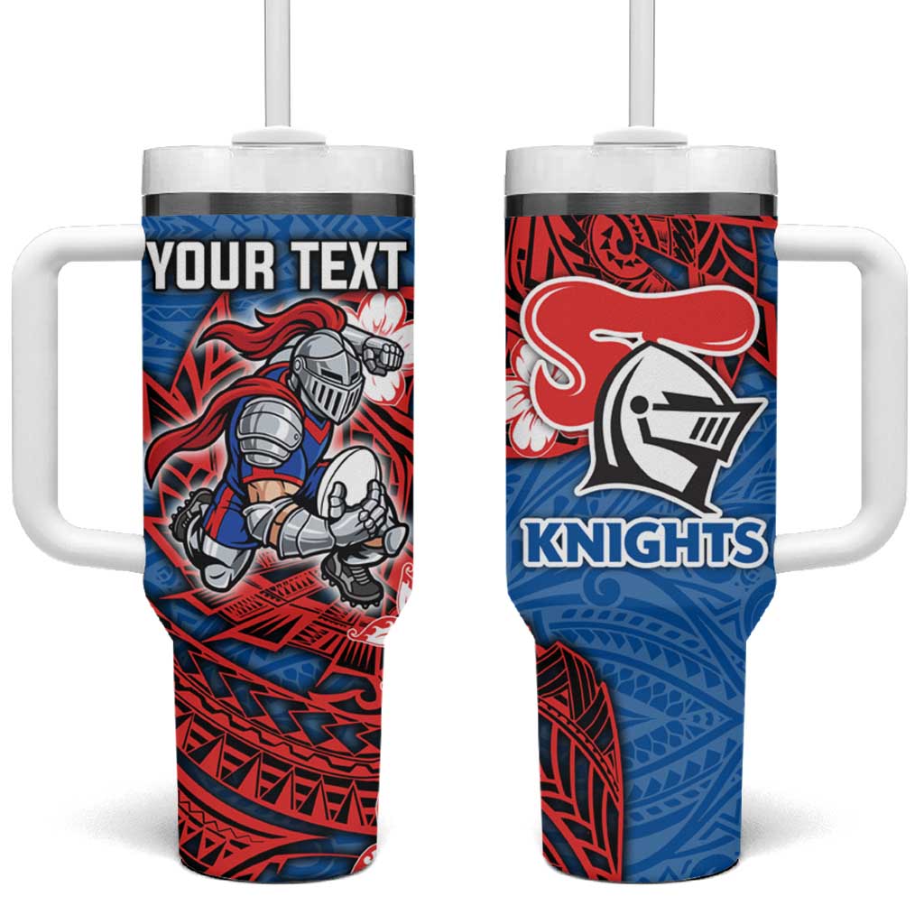 Personalised Newcastle Knights Tumbler With Handle Polynesian Tribal Pattern With Rugby Knight Mascot Art