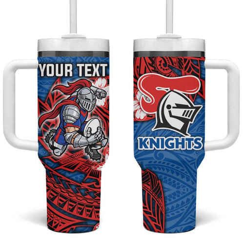 Personalised Newcastle Knights Tumbler With Handle Polynesian Tribal Pattern With Rugby Knight Mascot Art