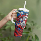 Personalised Newcastle Knights Tumbler With Handle Polynesian Tribal Pattern With Rugby Knight Mascot Art