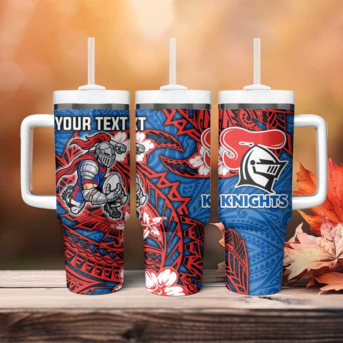 Personalised Newcastle Knights Tumbler With Handle Polynesian Tribal Pattern With Rugby Knight Mascot Art