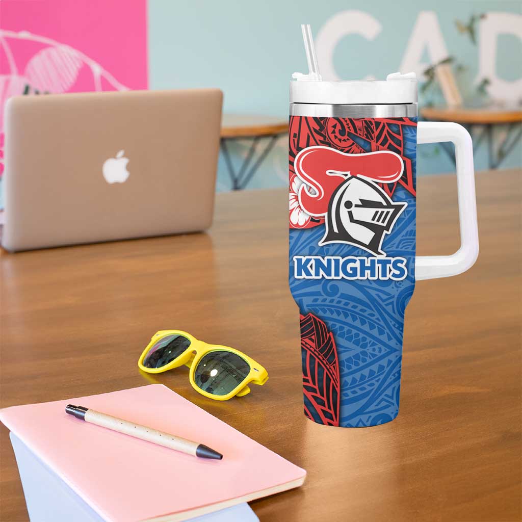 Personalised Newcastle Knights Tumbler With Handle Polynesian Tribal Pattern With Rugby Knight Mascot Art