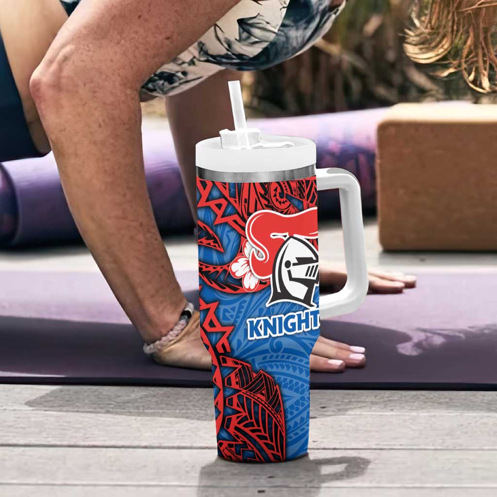 Personalised Newcastle Knights Tumbler With Handle Polynesian Tribal Pattern With Rugby Knight Mascot Art