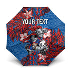 Personalised Newcastle Knights Umbrella Polynesian Tribal Pattern With Rugby Knight Mascot Art