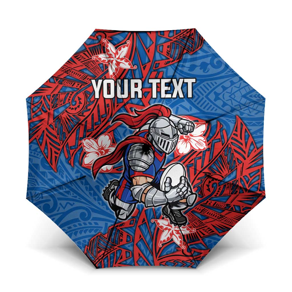 Personalised Newcastle Knights Umbrella Polynesian Tribal Pattern With Rugby Knight Mascot Art