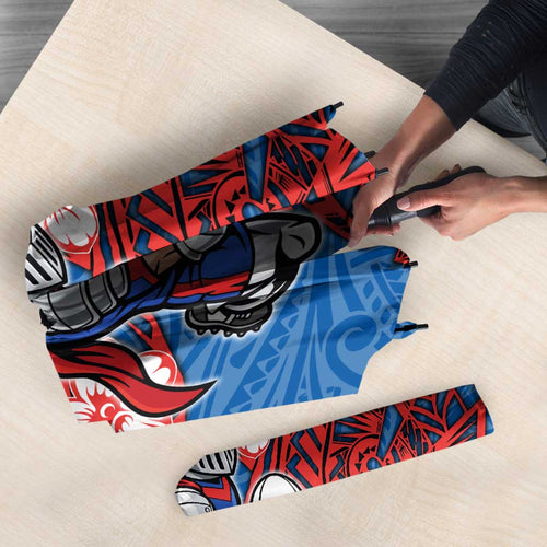 Personalised Newcastle Knights Umbrella Polynesian Tribal Pattern With Rugby Knight Mascot Art