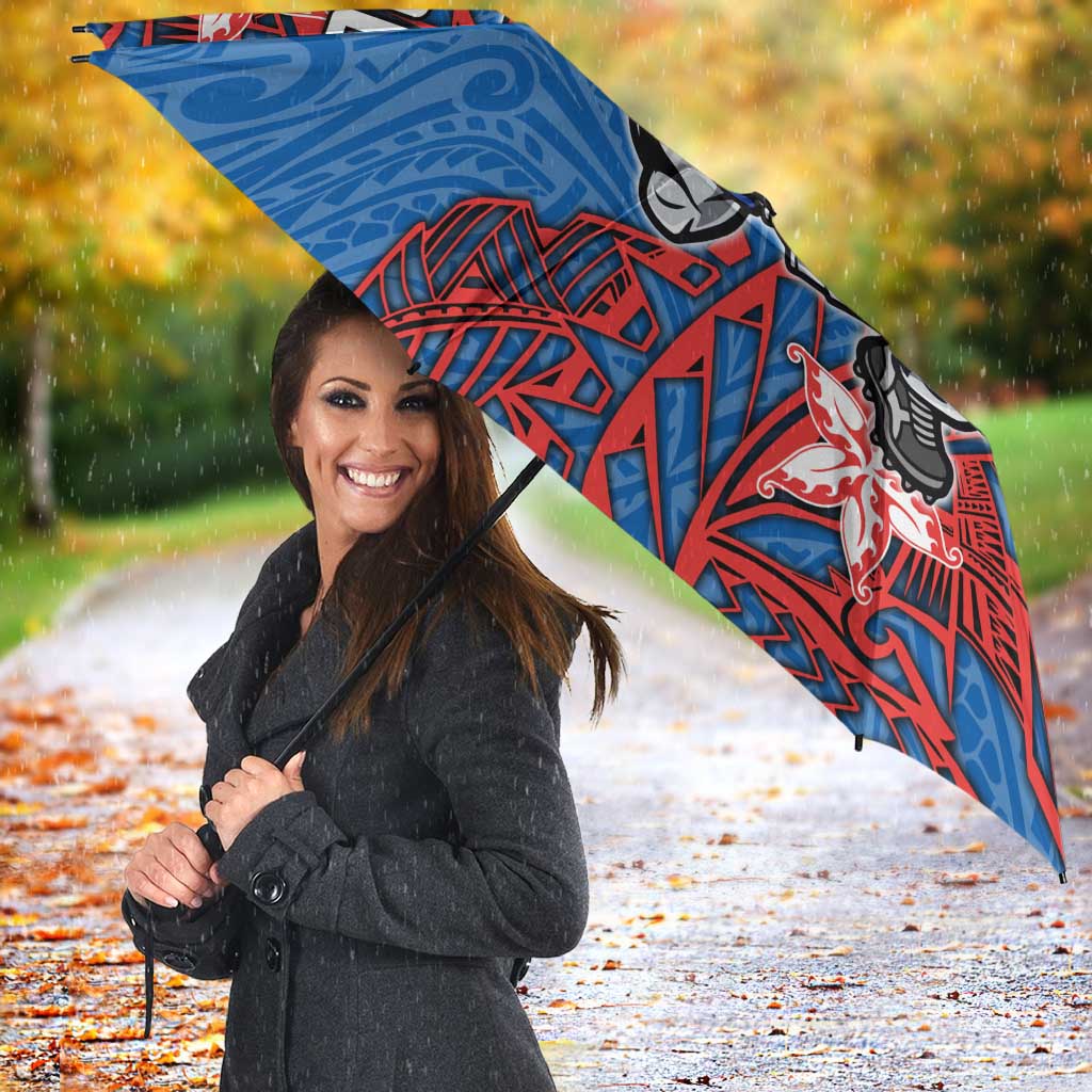 Personalised Newcastle Knights Umbrella Polynesian Tribal Pattern With Rugby Knight Mascot Art
