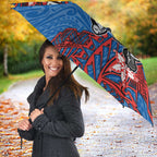 Personalised Newcastle Knights Umbrella Polynesian Tribal Pattern With Rugby Knight Mascot Art