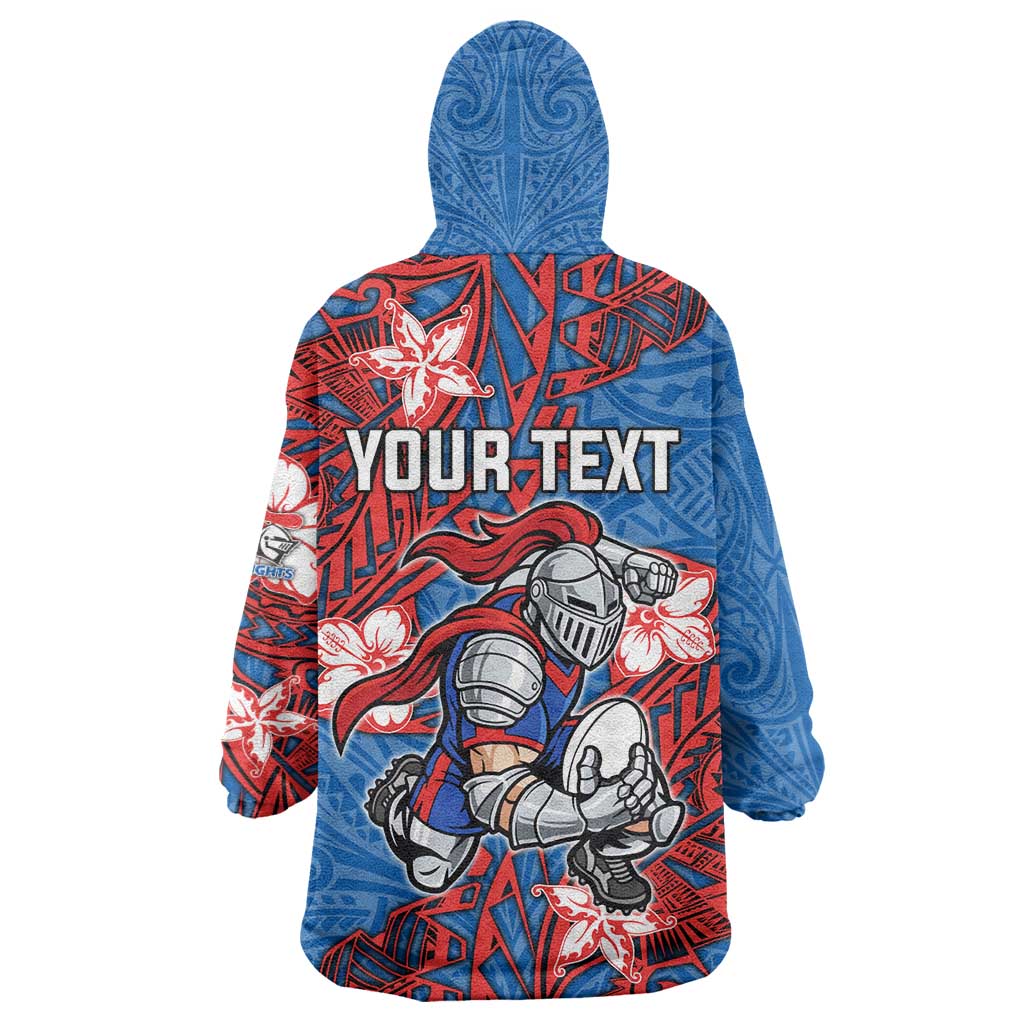Personalised Newcastle Knights Wearable Blanket Hoodie Polynesian Tribal Pattern With Rugby Knight Mascot Art