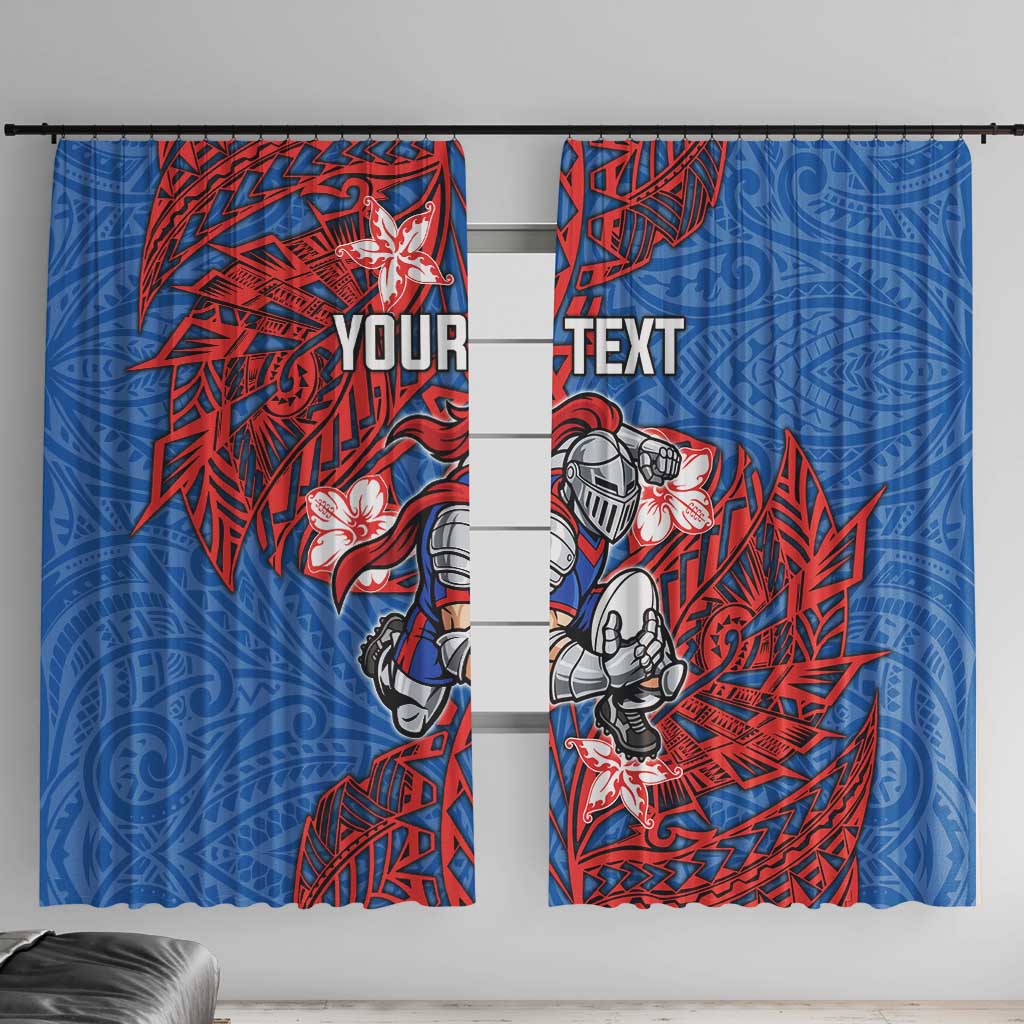Personalised Newcastle Knights Window Curtain Polynesian Tribal Pattern With Rugby Knight Mascot Art