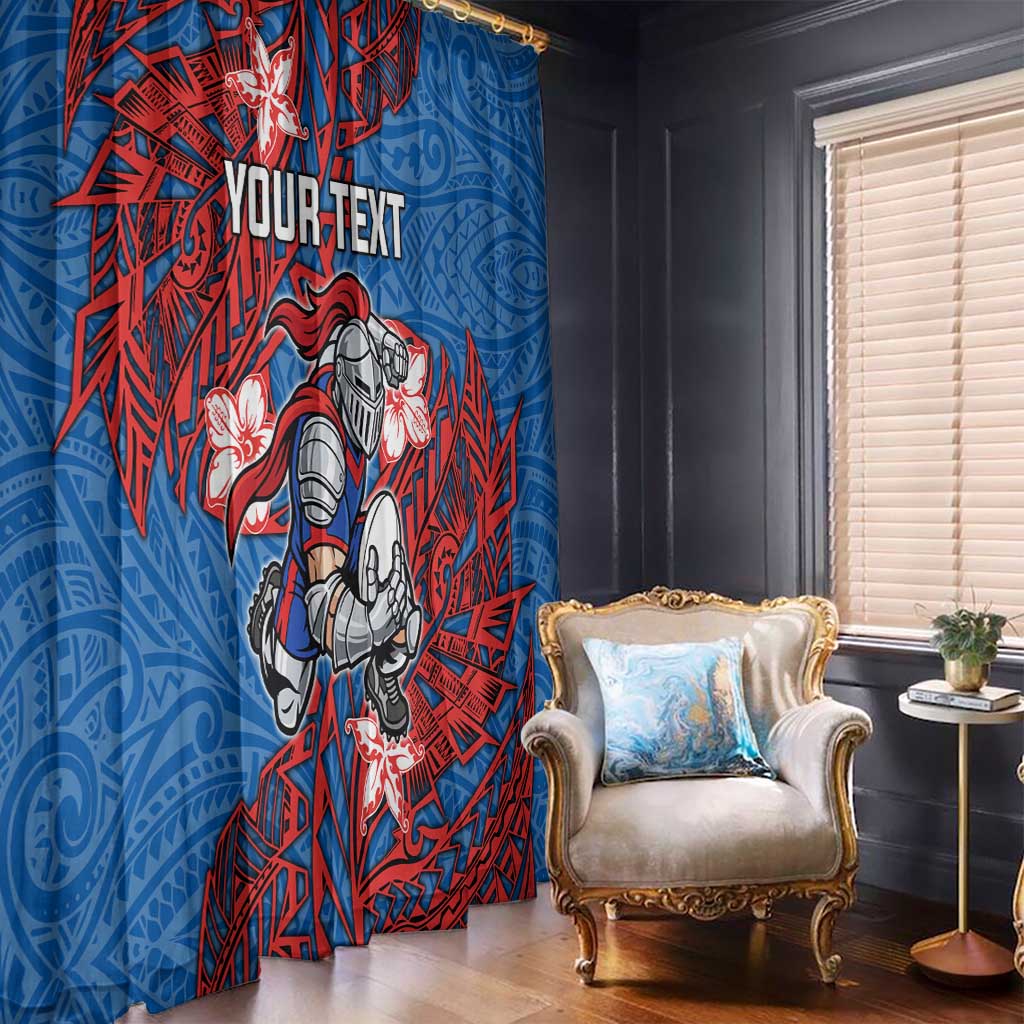Personalised Newcastle Knights Window Curtain Polynesian Tribal Pattern With Rugby Knight Mascot Art