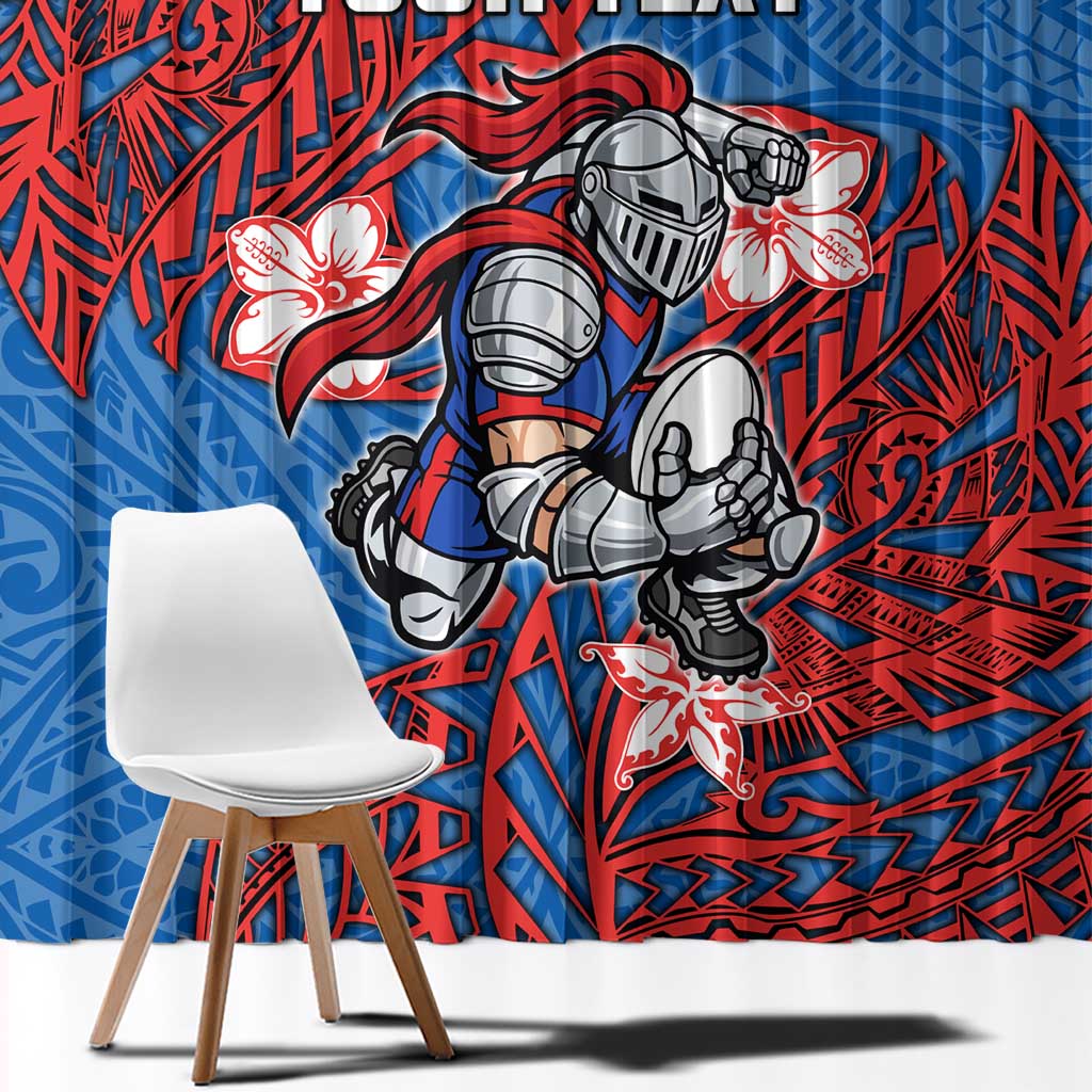Personalised Newcastle Knights Window Curtain Polynesian Tribal Pattern With Rugby Knight Mascot Art