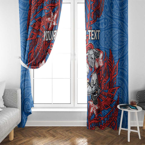 Personalised Newcastle Knights Window Curtain Polynesian Tribal Pattern With Rugby Knight Mascot Art