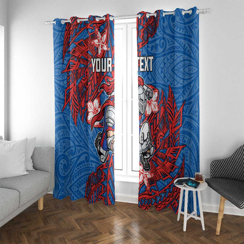 Personalised Newcastle Knights Window Curtain Polynesian Tribal Pattern With Rugby Knight Mascot Art